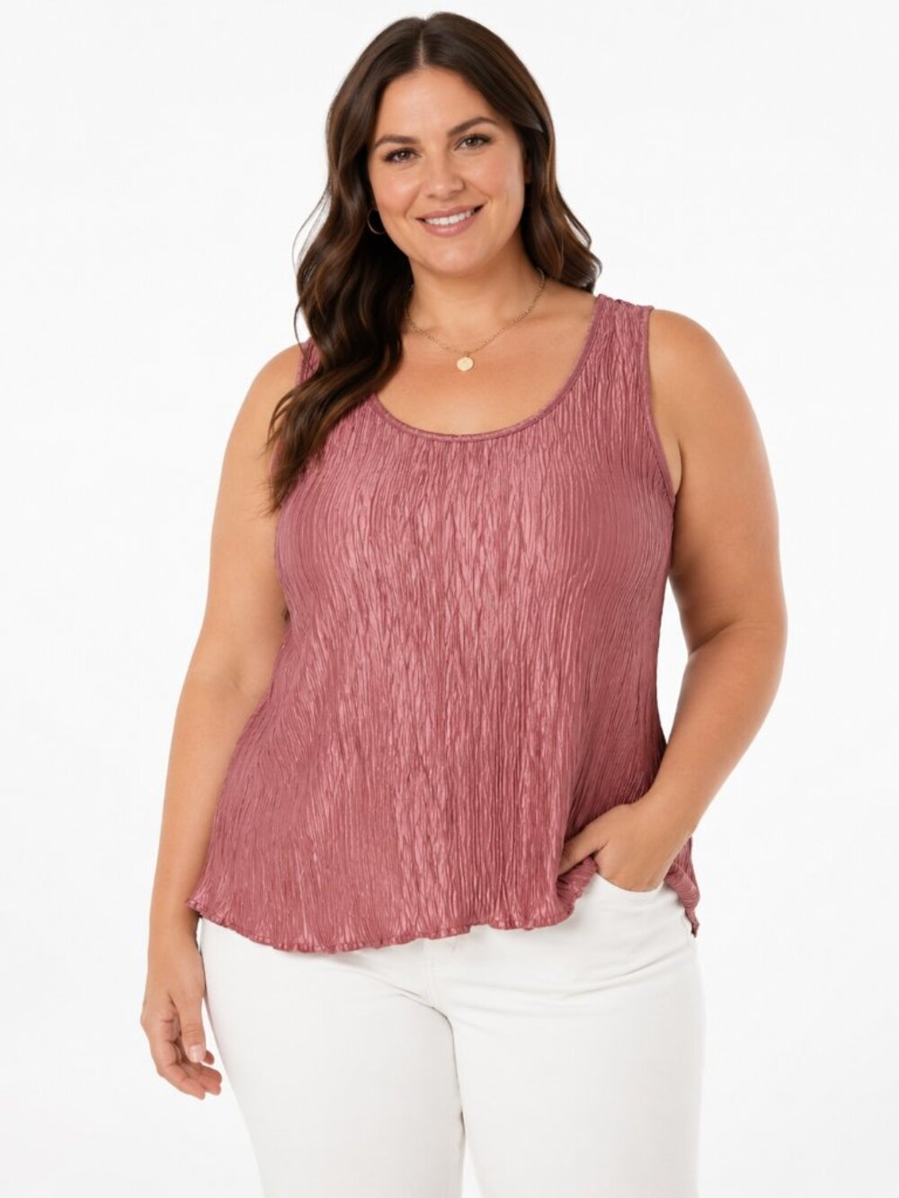 Mauve Crinkle Tank Top Plus Size 18 Sleeveless Scoop Neck Textured Blouse